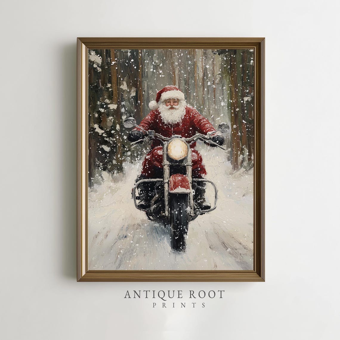 Santa Claus Riding Motorcycle In Snow Fun Christmas Gift Poster