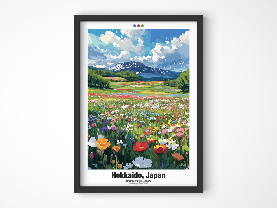 Hokkaido Poster Hokkaido Travel Poster Japan Travel Print Hokkaido Flower Field Illustration Japan Wall Art