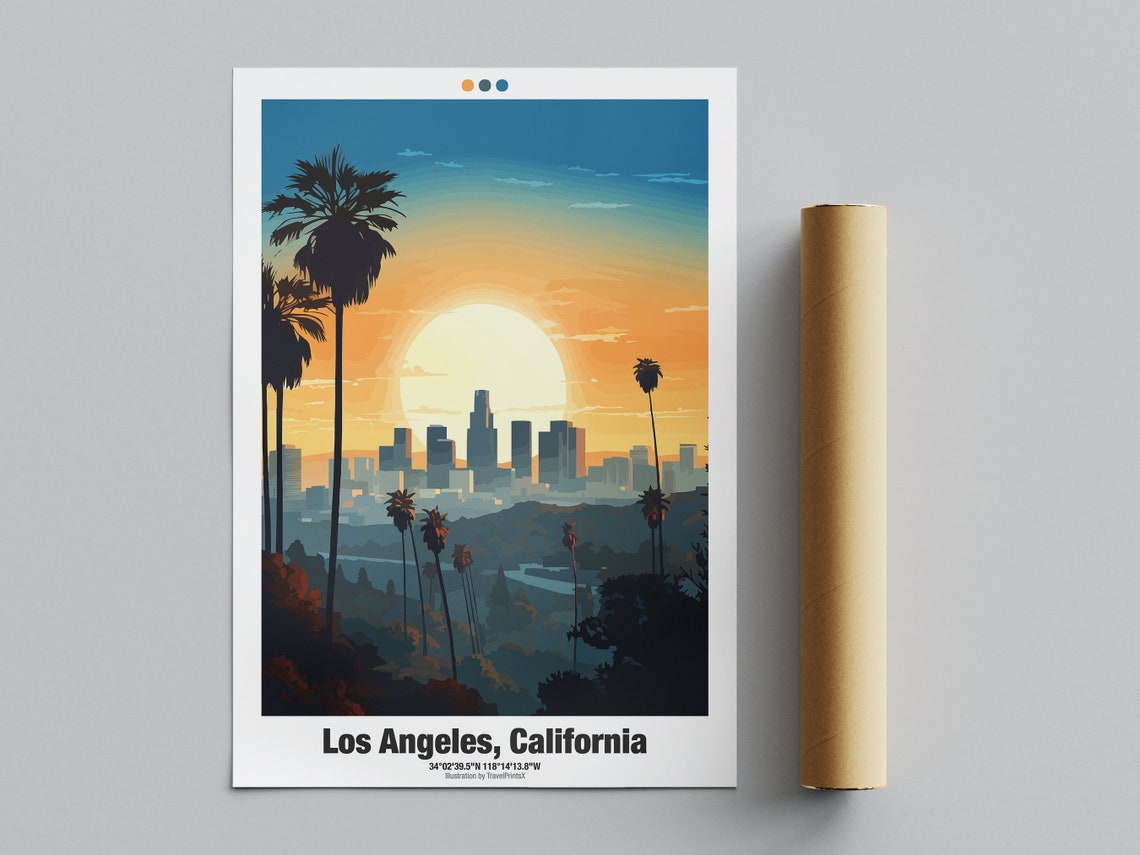 Los Angeles Poster California Poster Los Angeles Usa Travel Poster Los Angeles Skyline Illustration Wall Art