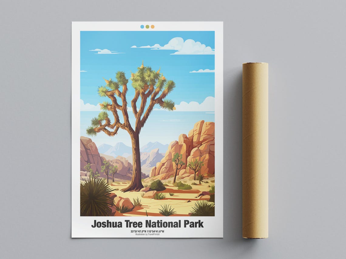 Joshua Tree National Park Desert Tree Boulders Blue Sky Travel Poster - Image 4