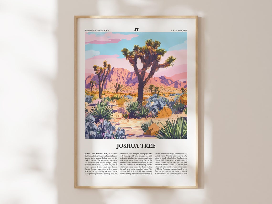 Joshua Tree California Poster Desert Guide Yucca Trees Sunset Art