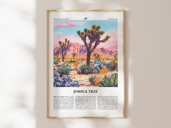 Joshua Tree California Poster Desert Guide Yucca Trees Sunset Art