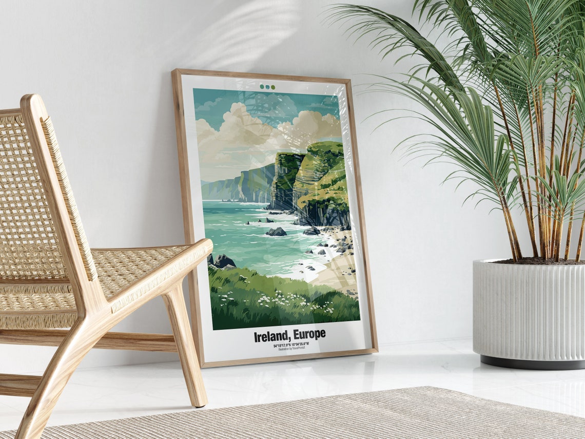 Ireland Europe Green Sea Cliffs Sandy Beach Coastal Wild Travel Poster - Image 2
