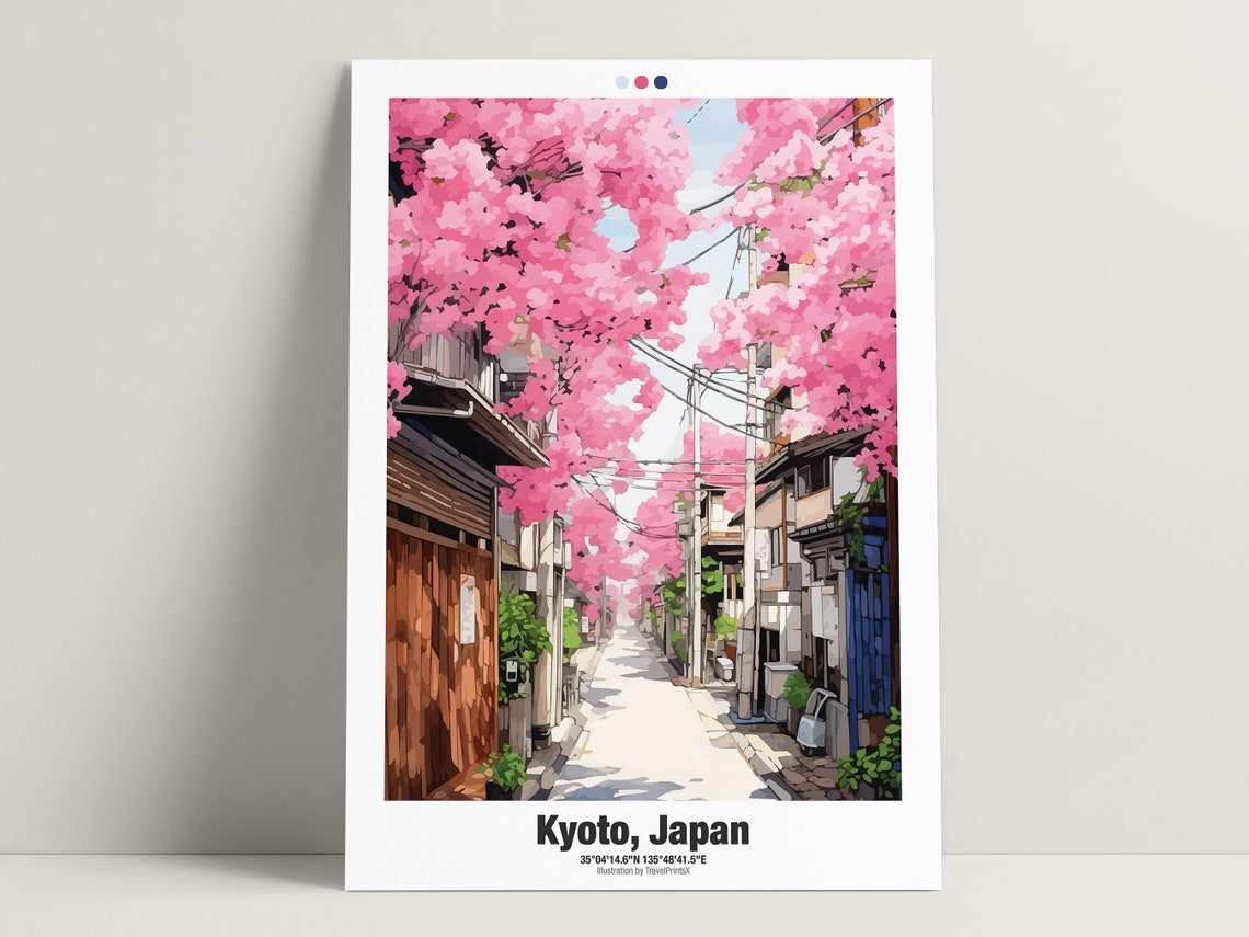Kyoto Japan Cherry Blossom Lane Old Wooden Houses Spring Travel Poster - Image 4