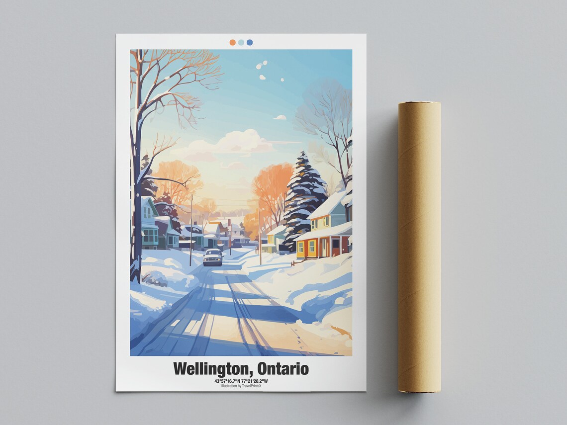 Wellington Ontario Canada Snowy Small Town Street Winter Travel Poster
