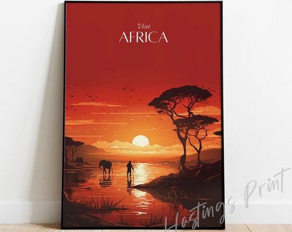 Africa Sunset Travel Poster Vintage Style Art Print