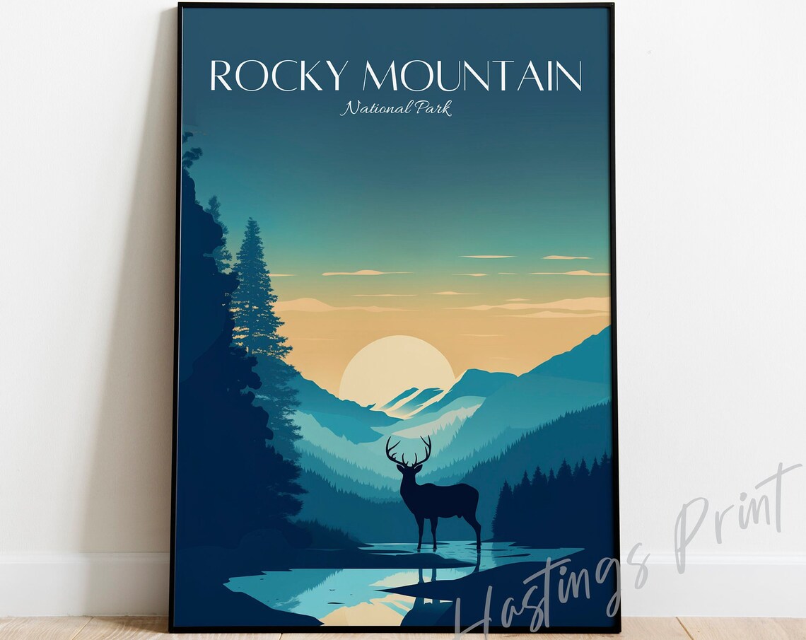 Rocky Mountain National Park Elk Vintage Pastel Sunrise Poster