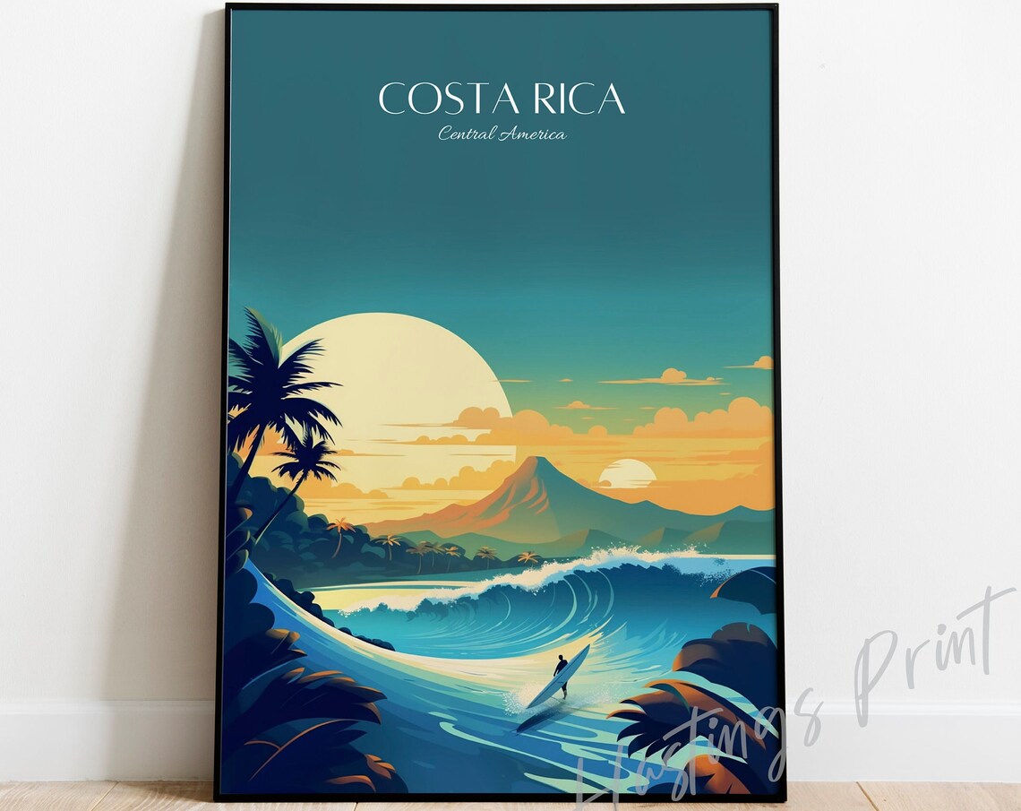 Costa Rica Vintage Travel Poster, Surf Art Print