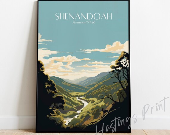 Shenandoah National Park Green Valley Deer Vintage Travel Poster
