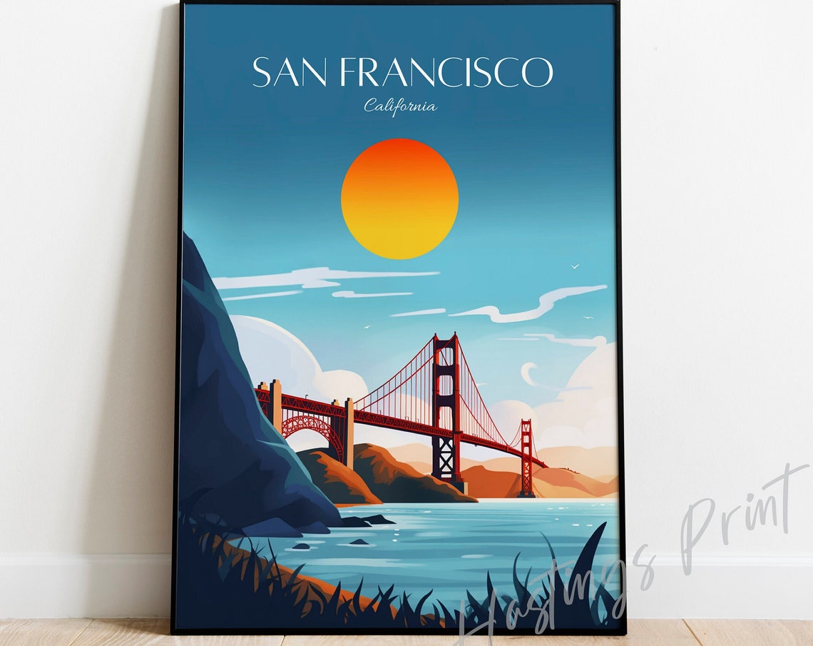 San Francisco Golden Gate Bridge Sunset Vintage Travel Poster