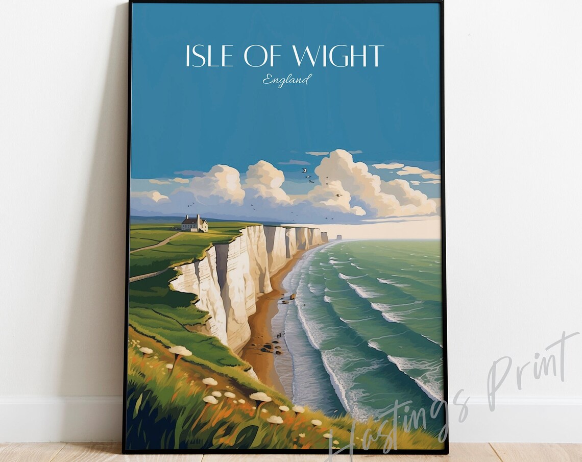 Isle Of Wight England White Cliffs Coastal Vintage Travel Poster