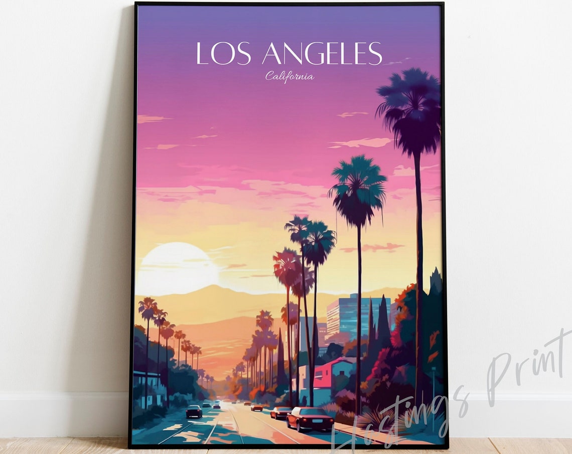 Los Angeles California Palm Tree Street Sunset Travel Poster