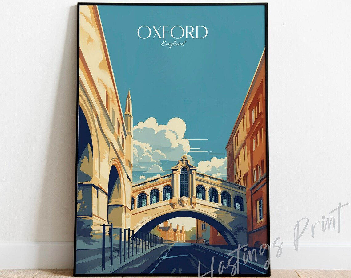 Oxford England Bridge of Sighs Historic Retro Travel Art Poster