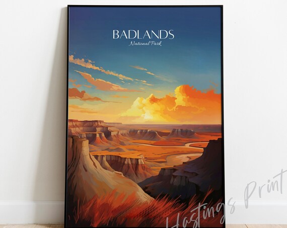 Badlands National Park Desert Canyon Sunset Vintage Travel Poster