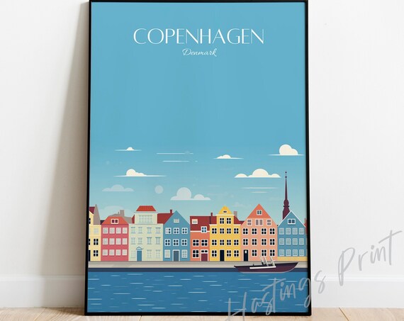 Copenhagen Denmark Colorful Nyhavn Harbor Houses Travel Poster