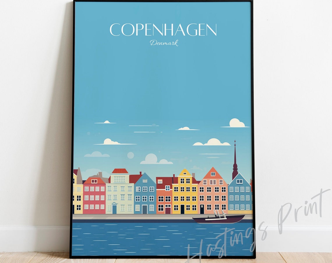 Copenhagen Denmark Colorful Nyhavn Harbor Houses Travel Poster