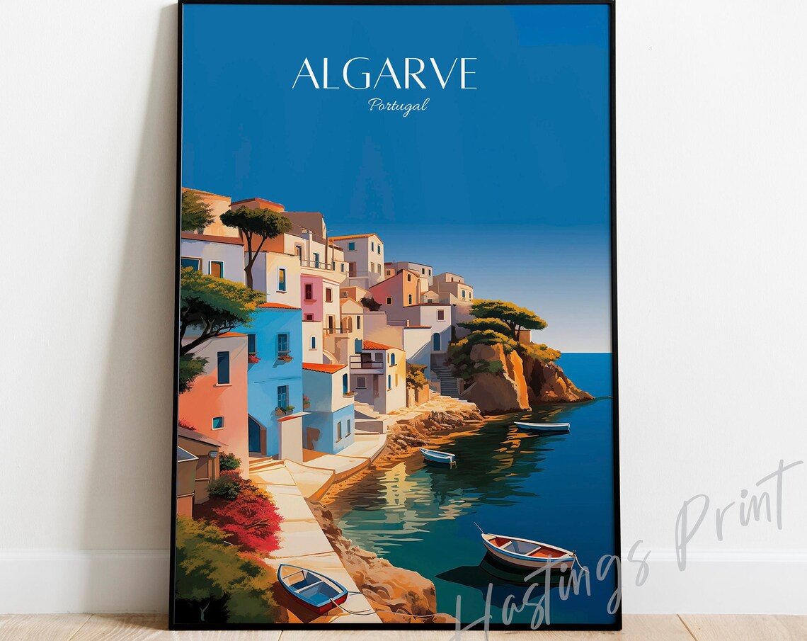 Algarve Portugal Vintage Style Coastal Cliff Town Travel Poster