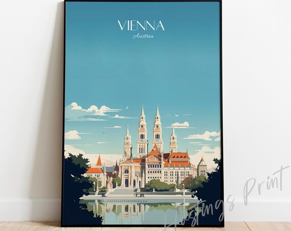Vienna Austria Twin Tower Church Vintage Style Travel Poster
