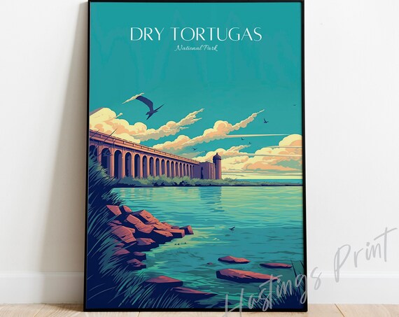 Dry Tortugas National Park Teal Fort Water Vintage Travel Poster