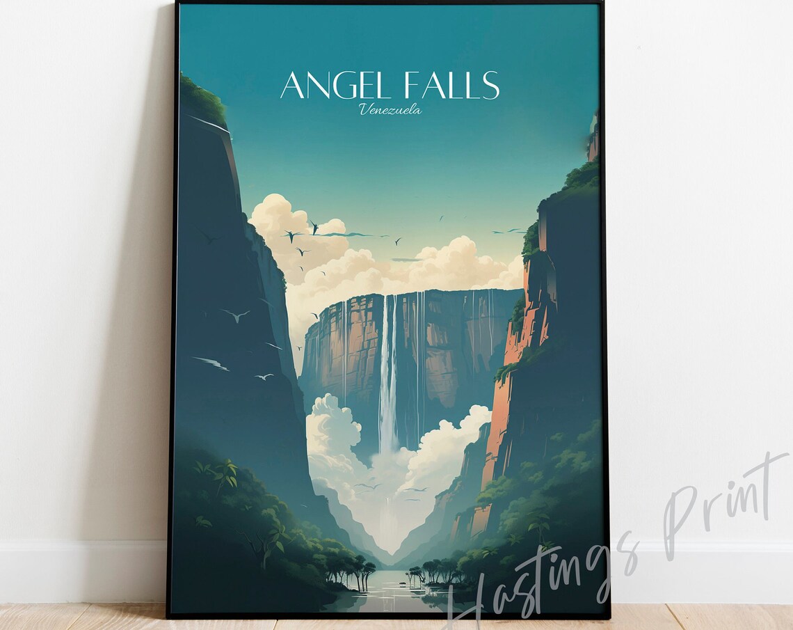 Angel Falls Venezuela Modern Vintage Travel Poster