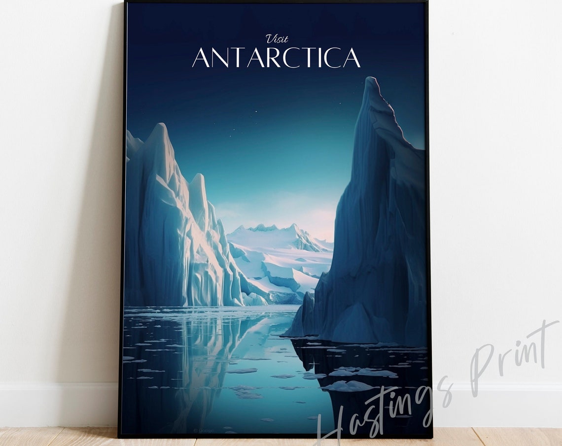 Visit Antarctica Vintage Travel Icy Glacier Fjord Landscape Poster