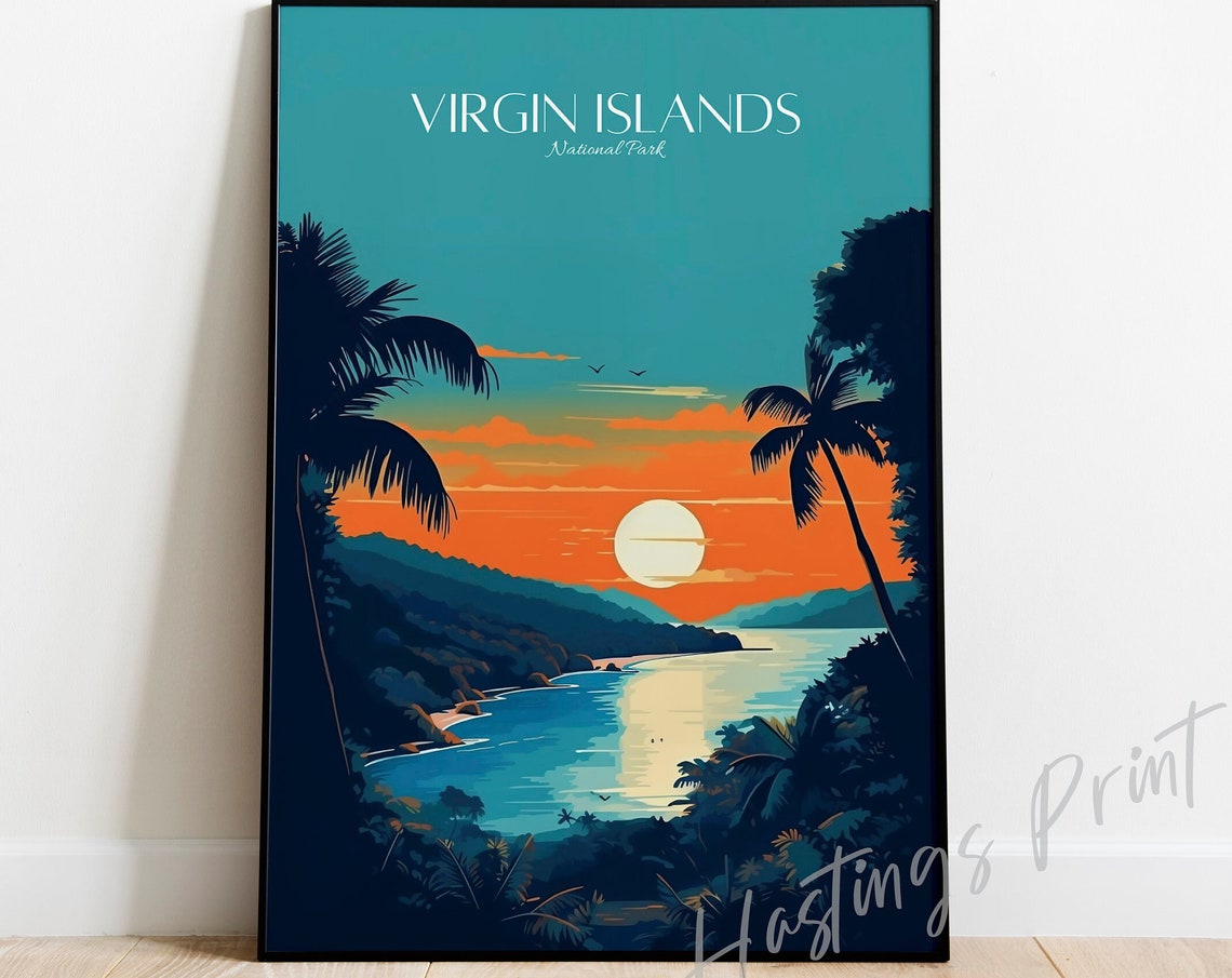 Virgin Islands National Park Tropical Sunset Bay Travel Poster