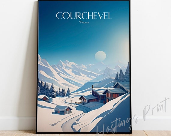 Courchevel France Travel Poster Vintage Ski Art Print