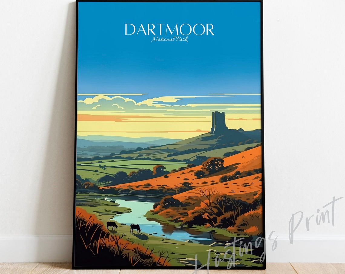 Dartmoor National Park Sunset Moorland Vintage Travel Poster