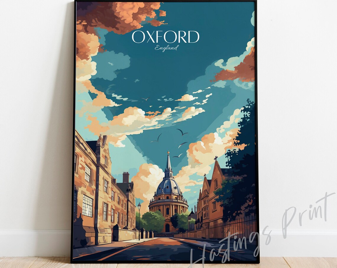 Oxford England Radcliffe Camera Historic Street Retro Travel Poster
