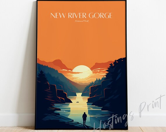 New River Gorge National Park Sunset River Canyon Travel Poster