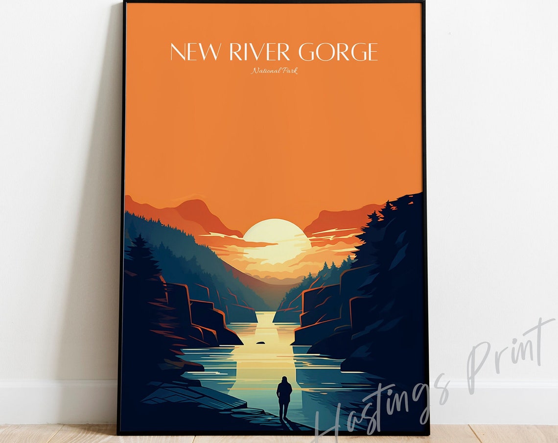 New River Gorge National Park Sunset River Canyon Travel Poster