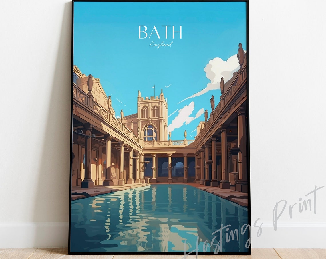 Bath England Roman Baths Historic Spa Retro Travel Poster Art