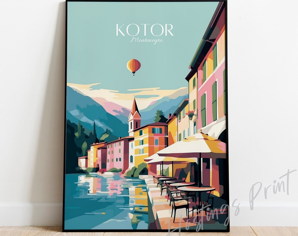 Kotor Montenegro Old Town Harbor Waterfront Vintage Travel Poster