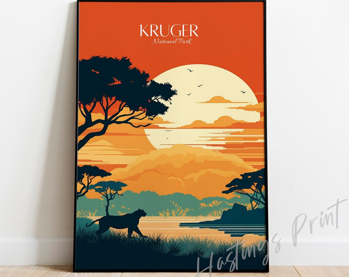 Kruger National Park Vintage South Africa Travel Poster