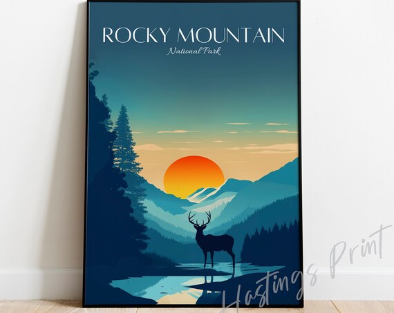 Rocky Mountain National Park Elk Sunset Vintage Travel Poster
