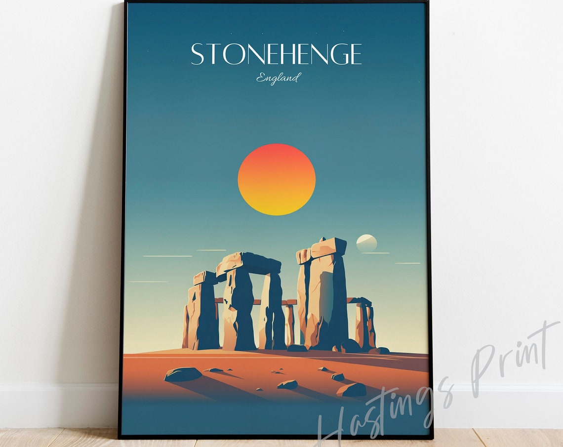 Stonehenge England Ancient Stones Sun Moon Vintage Travel Poster