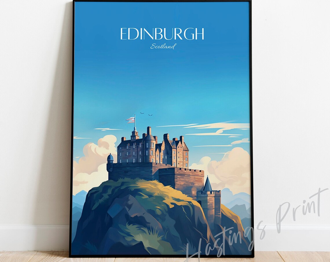 Edinburgh Castle Scotland Travel Poster Historic Skyline Vintage City Art