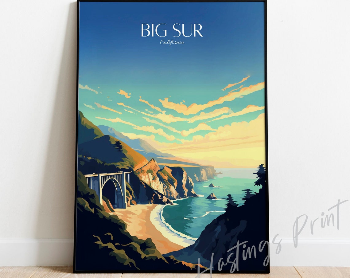 Big Sur California Coastal Cliffs Sunset Vintage Travel Poster
