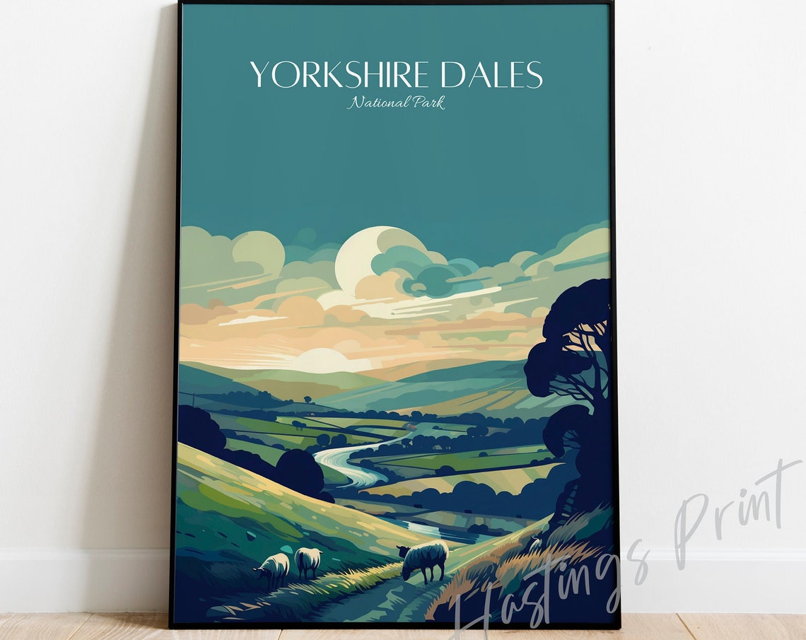 Yorkshire Dales National Park Rolling Green Hills Sheep Poster