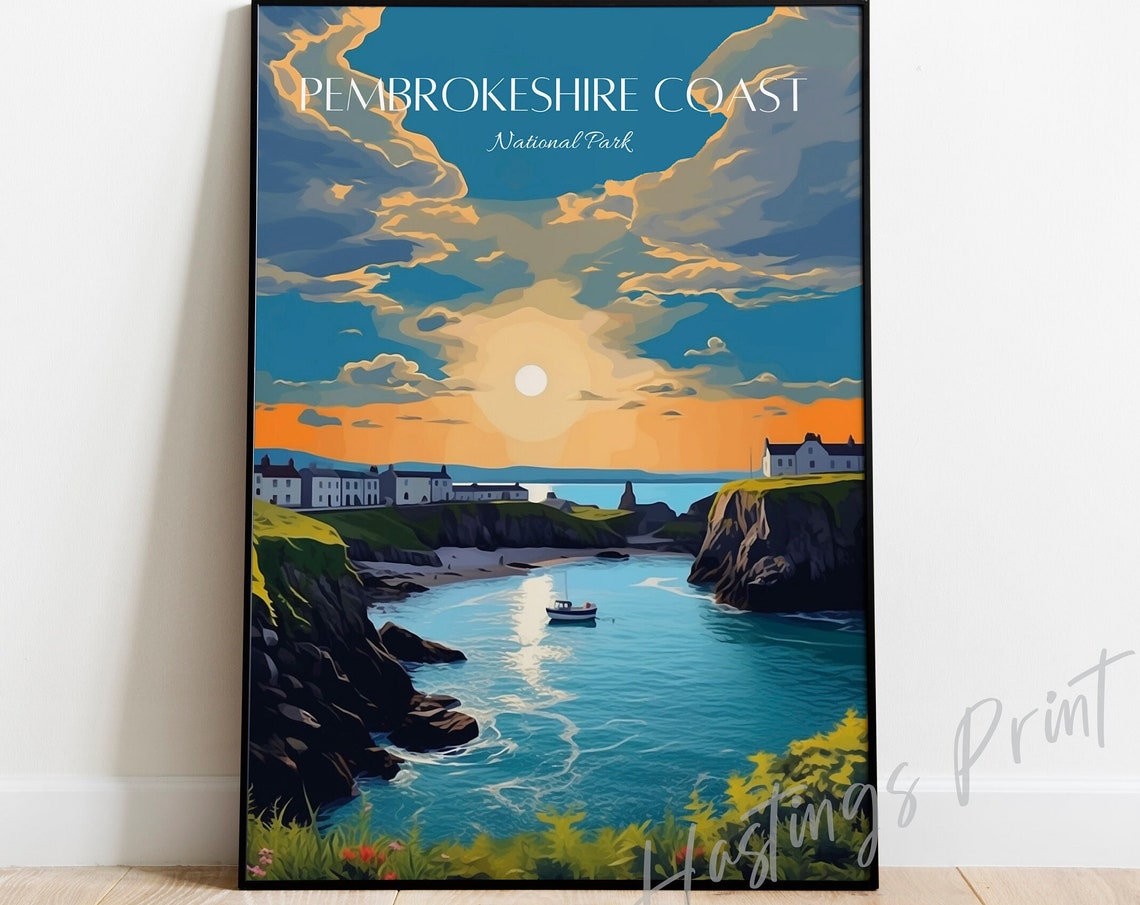 Pembrokeshire Coast National Park Cove Boat Cliffside Poster