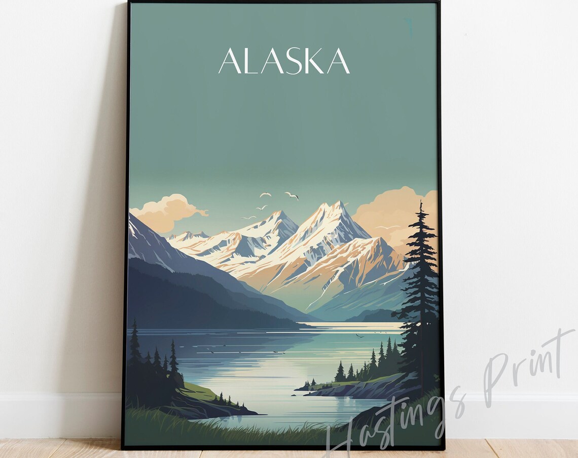 Alaska Modern Vintage Landscape Travel Poster