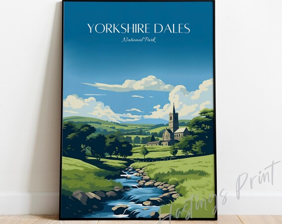 Yorkshire Dales National Park Stream Church Countryside Poster