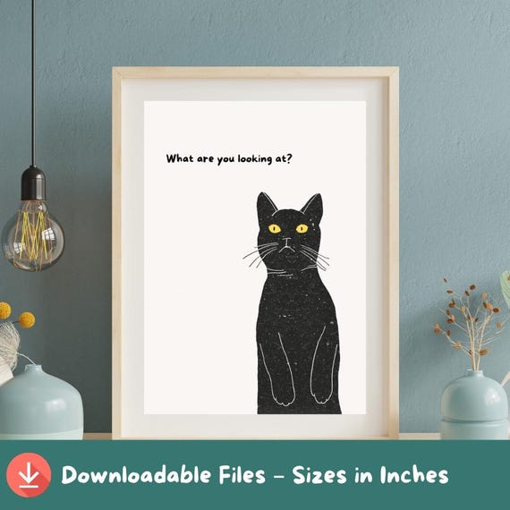 Funny Black Cat Art Print Sassy Feline Poster A2a5 Sizes