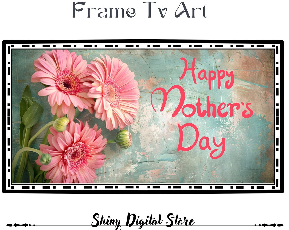 Pink Gerbera Daisies with Happy Mothers Day Text Spring Floral Poster - Image 3