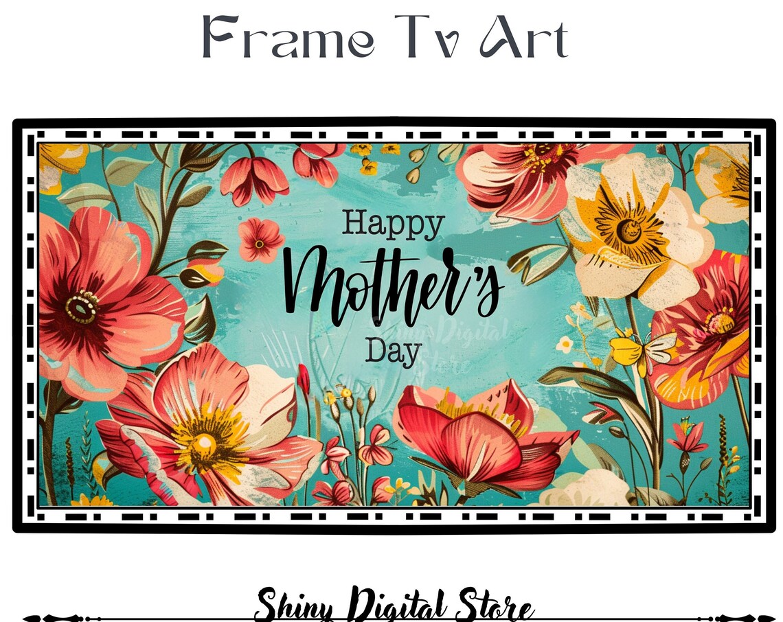 Happy Mothers Day Vintage Red Florals on Teal Holiday Greeting Poster - Image 3