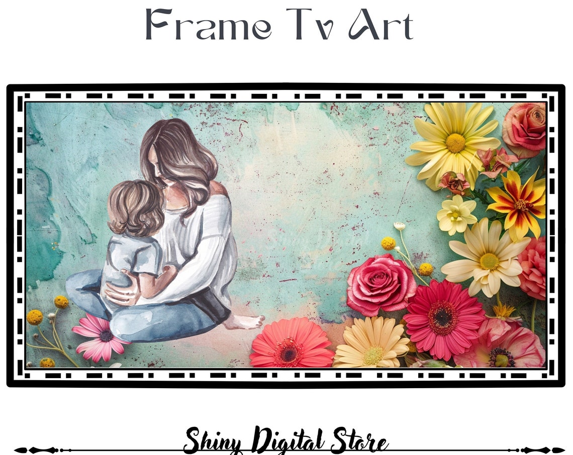 Mother Holding Child Watercolor with Floral Border Mothers Day Poster - Image 3