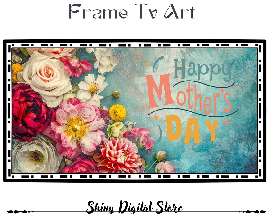 Happy Mothers Day Lettering with Lush Roses Teal Floral Holiday Poster - Image 3