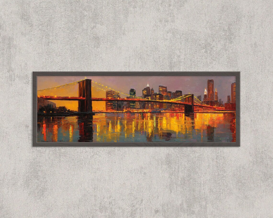 Brooklyn Bridge Sunset New York City Skyline Panorama Poster