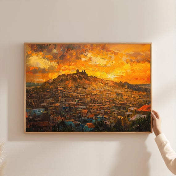 Antananarivo Sunset Print Madagascar Cityscape Oil Painting Style