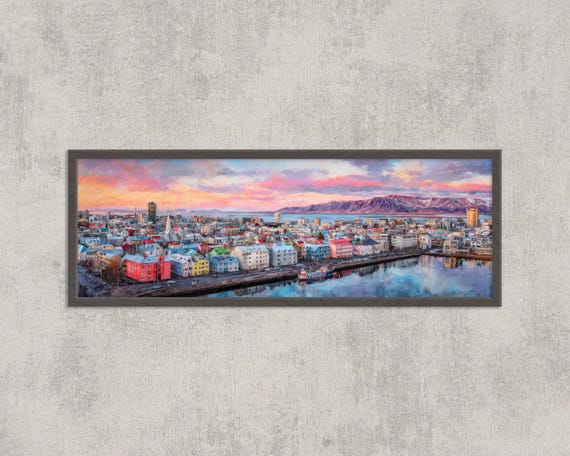 Reykjavik Iceland Print Pastel Panorama Nordic Waterfront Cityscape